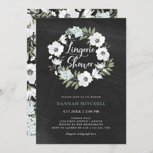 Rustic Black and White Floral  Lingerie Shower Invitation