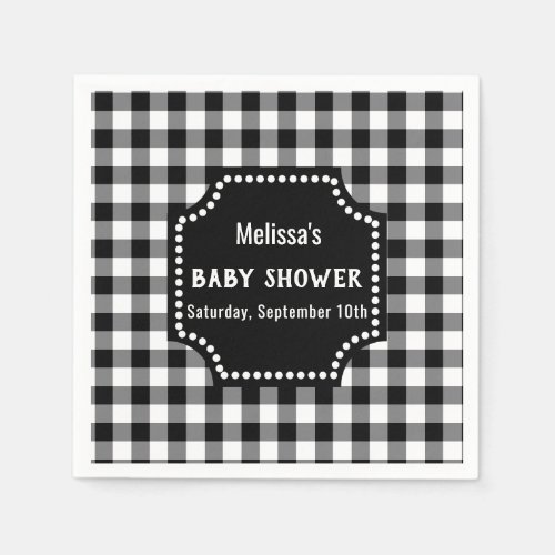 Rustic Black And White Gingham Baby Shower Napkins