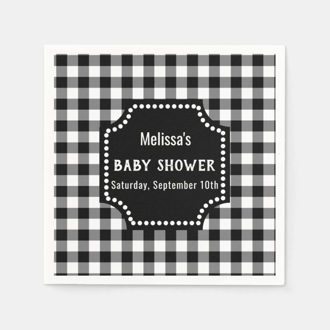Rustic Black And White Gingham Baby Shower Napkins (Front)
