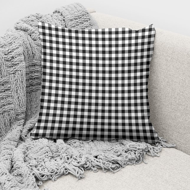 Rustic Black And White Gingham Checked Pattern Throw Pillow (Creator Uploaded)