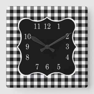 Rustic Black And White Gingham Country Square Wall Clock