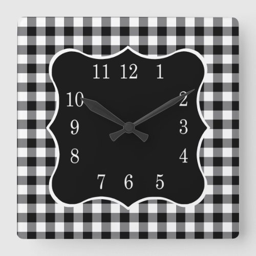 Rustic Black And White Gingham Country   Square Wall Clock