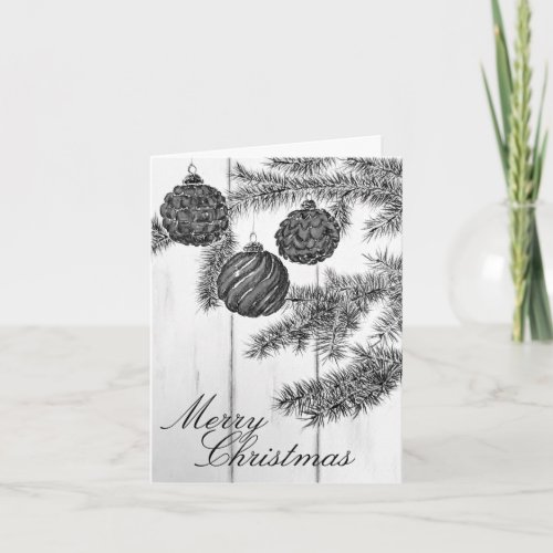 Rustic Black and White Minimalist Merry Christmas  Card