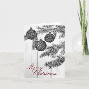 Rustic Black and White Minimalist Merry Christmas Card