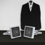 Rustic Black and White Monogram Silver Cufflinks<br><div class="desc">Add your Bridesman's initials to these lovely faux chalkboard effect silver cufflinks. Makes the perfect thank you gift for him. Can be used for your Groomsman or Man of Honor - any member of the bridal party.</div>