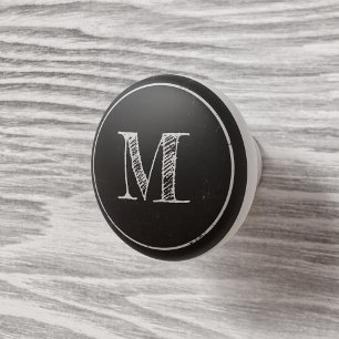 Rustic Black and White Monogrammed Drawer Knob