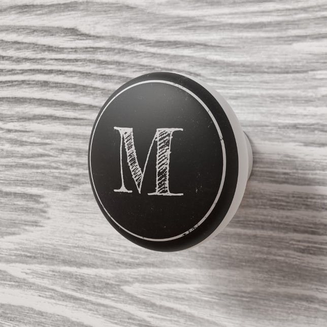 Rustic Black and White Monogrammed Drawer Knob (A simple black and white rustic monogrammed ceramic knob for all your ceramic knob needs)