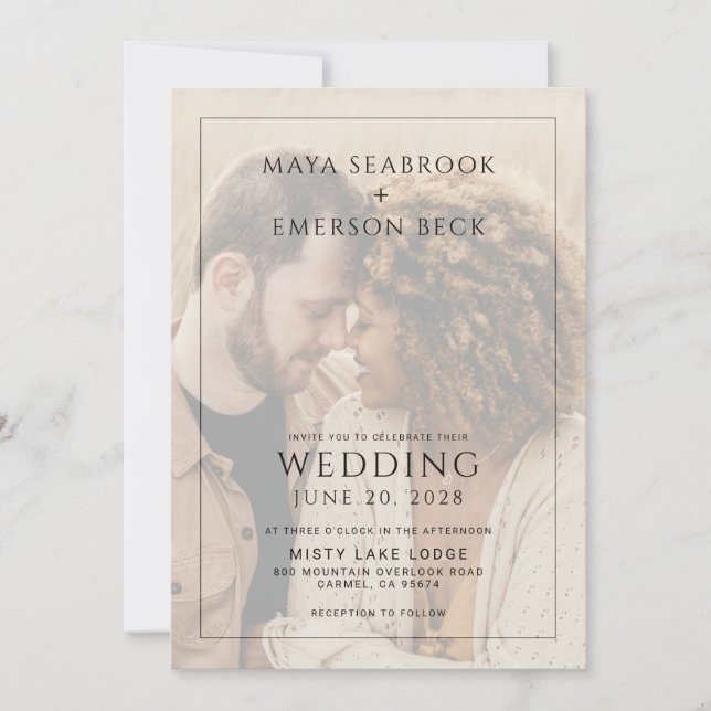 Rustic Black And White Overlay Photo Wedding Invitation (Front)