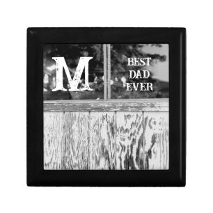 Rustic Black and White Photo Best Dad Ever Initial Gift Box