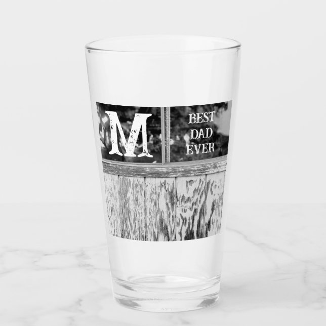 Rustic Black and White Photo Best Dad Ever Initial Glass (Front)
