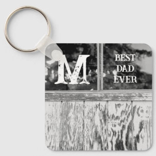 Rustic Black and White Photo Best Dad Ever Initial Keychain