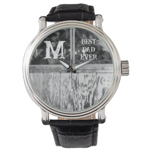 Rustic Black and White Photo Best Dad Ever Initial Watch