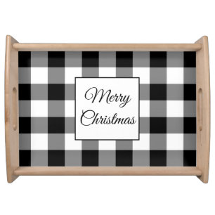Rustic Black And White Plaid Christmas Serving Tray