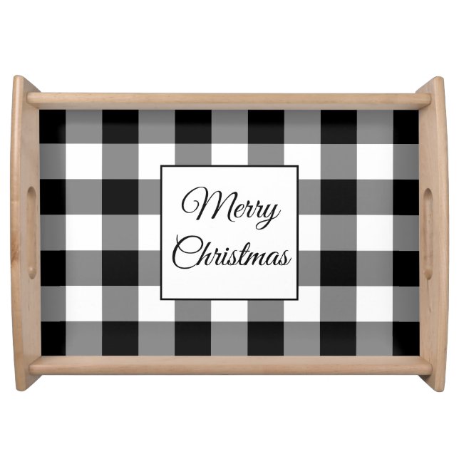 Rustic Black And White Plaid Christmas Serving Tray (Front)