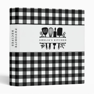 Rustic Black and White Plaid Personalized Recipe 3 Ring Binder