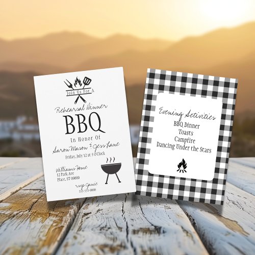 Rustic Black and White Plaid Rehearsal Dinner Invitation