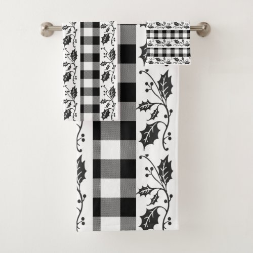 Rustic Black and White Plaid Winter Bath Towel Set