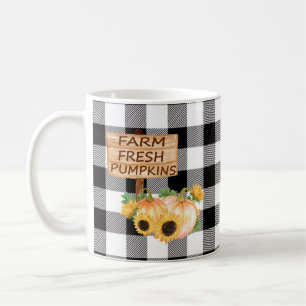 Rustic Black and White Plaid with Fall Pumpkins Coffee Mug