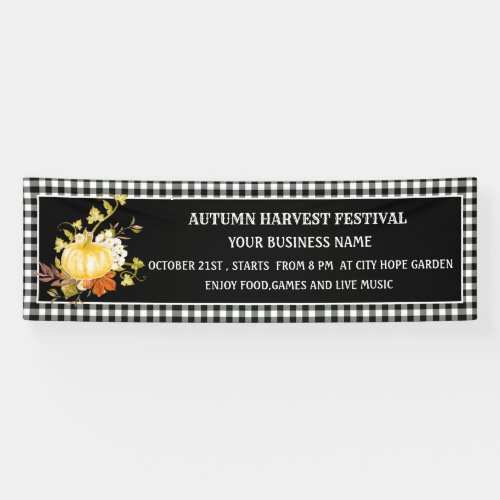 Rustic Black and White Plaids Pumpkin Fall Harvest Banner