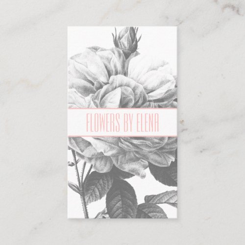 Rustic black and white rose flowers blush pink business card