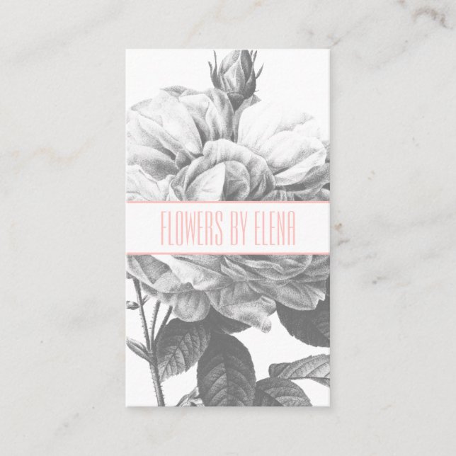 Rustic black and white rose flowers blush pink business card (Front)