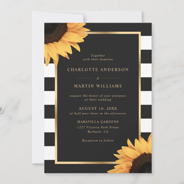 Rustic Black and White Sunflower Wedding Invitation (Front)