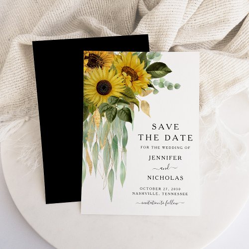 Rustic Black And White Sunflowers Floral Save The Date