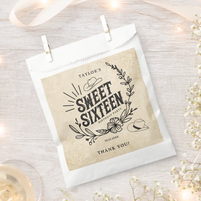 Rustic Black and White Sweet Sixteen Birthday Favor Bag (Clipped)