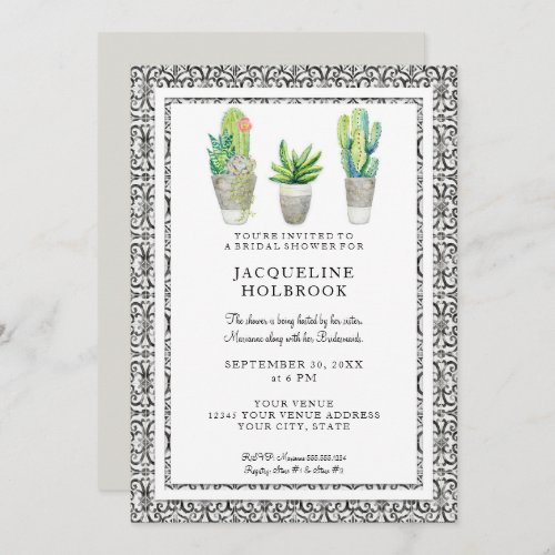 Rustic Black and White Urban Desert Cactus Theme Invitation