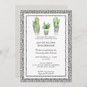 Rustic Black and White Urban Desert Cactus Theme Invitation