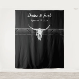 Rustic Black And White Western Bull Skull Backdrop