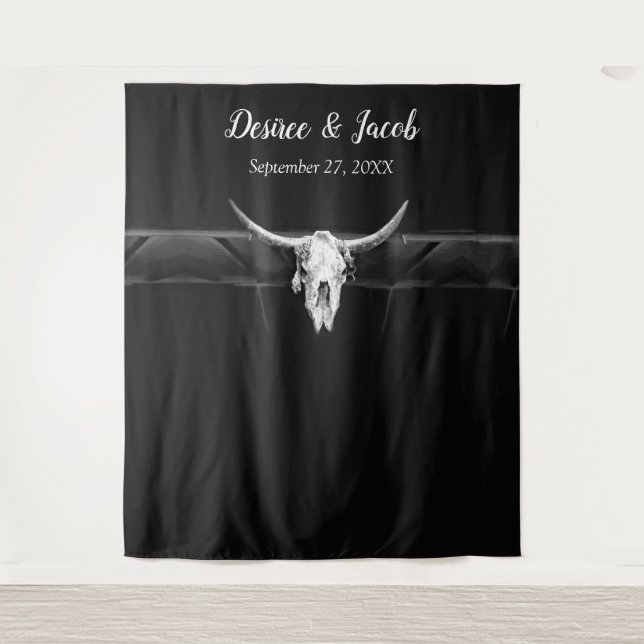 Rustic Black And White Western Bull Skull Backdrop (Front)