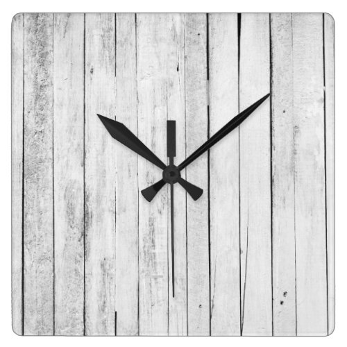 Rustic Black and White Wood Panel Farm Square Wall Clock