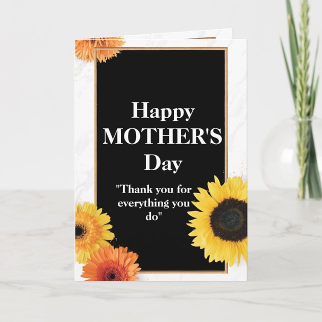 Rustic Black And Yellow Sunflower Mother's Day  Card (Front)