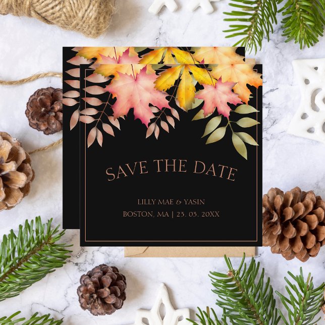 Rustic Black Autumn Leaves Save the Date (Creator Uploaded)