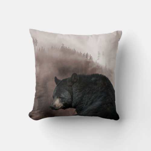 Rustic Black Bear Forest Cabin Decor  Throw Pillow