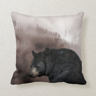 Rustic Black Bear Forest Cabin Decor  Throw Pillow