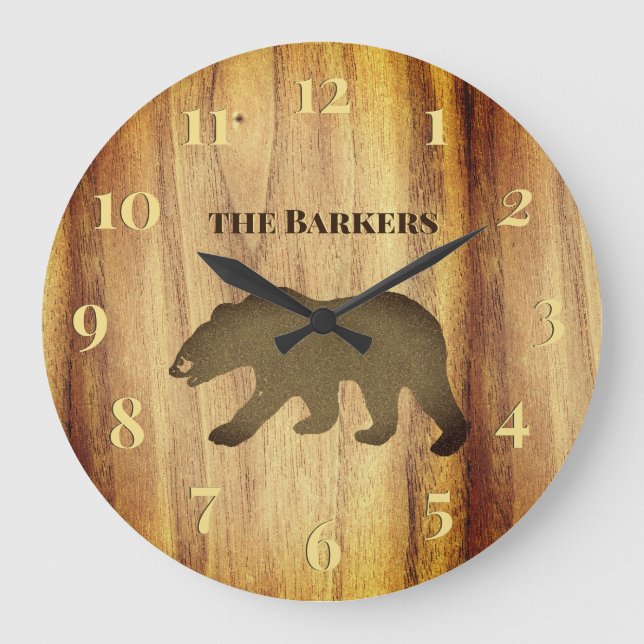 Rustic Black Bear Lodge 2 Large Clock (Front)