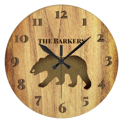 Rustic Black Bear Lodge Large Clock