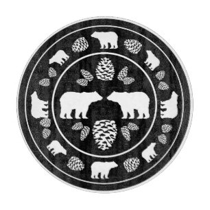 Rustic black bear pinecone glass cutting board