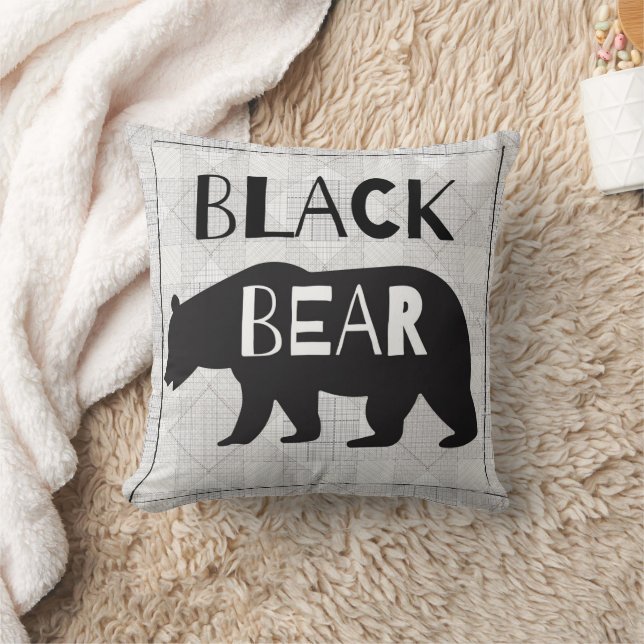 Rustic Black Bear Silhouette  Throw Pillow (Blanket)