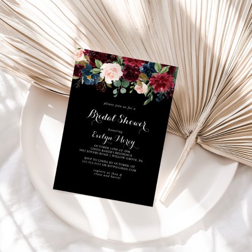 Rustic Black Botanical Bridal Shower  Invitation