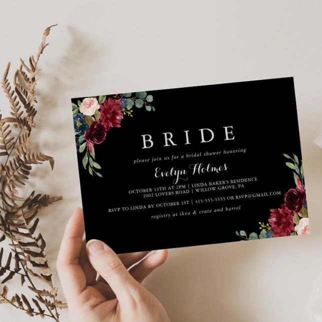 Rustic Black Botanical Bride Bridal Shower Invitation (Creator Uploaded)