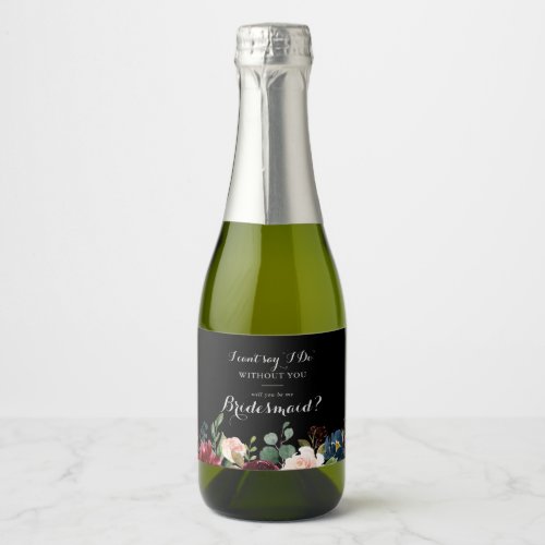 Rustic Black Botanical Bridesmaid Proposal  Sparkling Wine Label