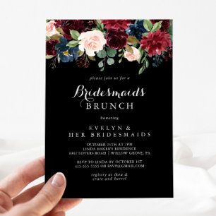 Rustic Black Botanical Bridesmaids Brunch Shower Invitation