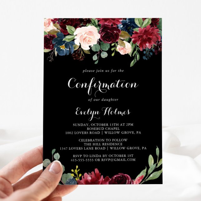 Rustic Black Botanical Confirmation  Invitation (Creator Uploaded)