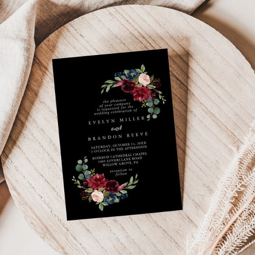 Rustic Black Botanical Diamond Wedding  Invitation