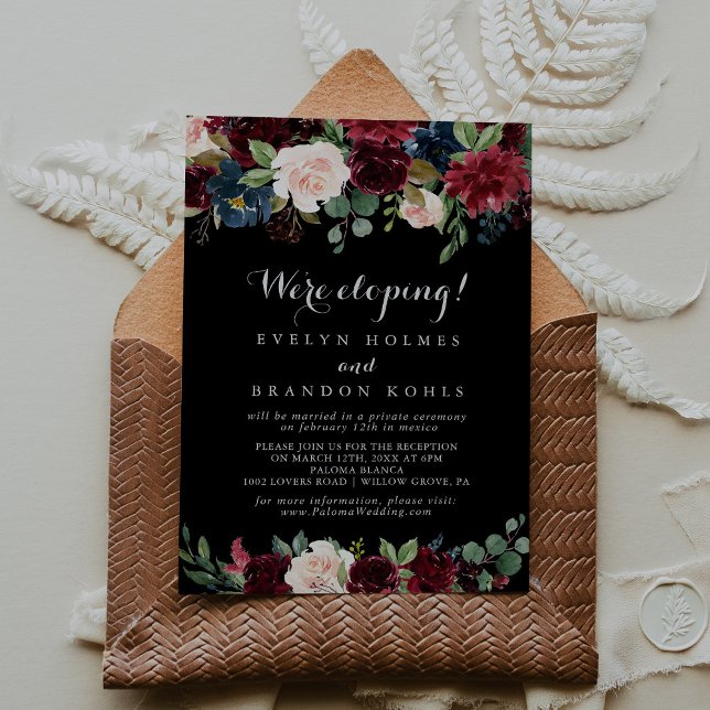 Rustic Black Botanical Elopement Reception Invitation (Creator Uploaded)