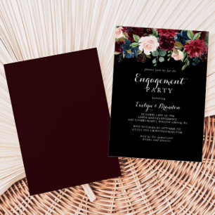 Rustic Black Botanical Engagement Party Invitation