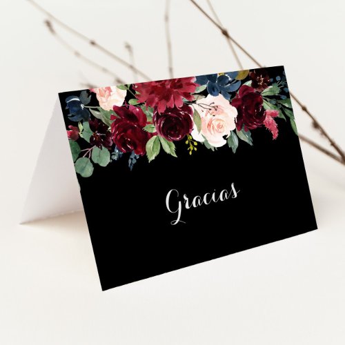 Rustic Black Botanical Folded Wedding Gracias Card